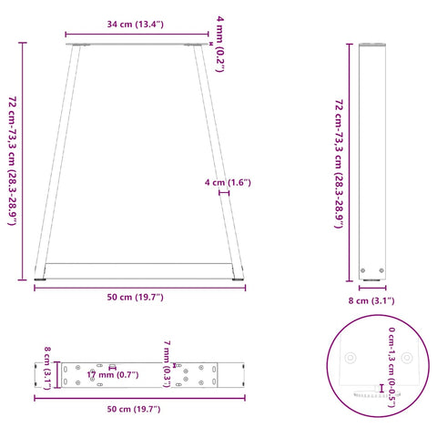 vidaXL Dining Table Legs V-Shape 2 pcs Anthracite 50x(72-73.3) cm Steel