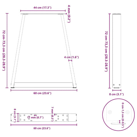 vidaXL Dining Table Legs V-Shape 2 pcs Natural Steel 60x(72-73.3) cm Steel