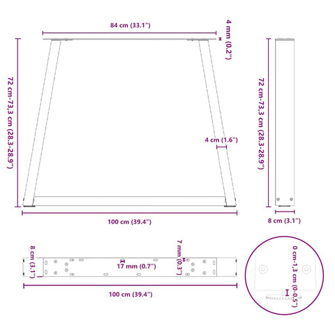 vidaXL Dining Table Legs V-Shape 2 pcs Anthracite 100x(72-73.3) cm Steel