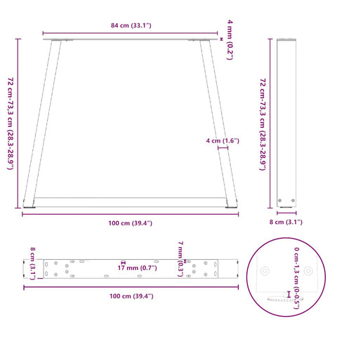 vidaXL Dining Table Legs V-Shape 2 pcs Natural Steel 100x(72-73.3) cm Steel