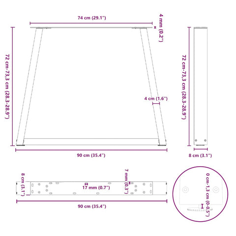 vidaXL Dining Table Legs V-Shape 3 pcs Black 90x(72-73.3) cm Steel