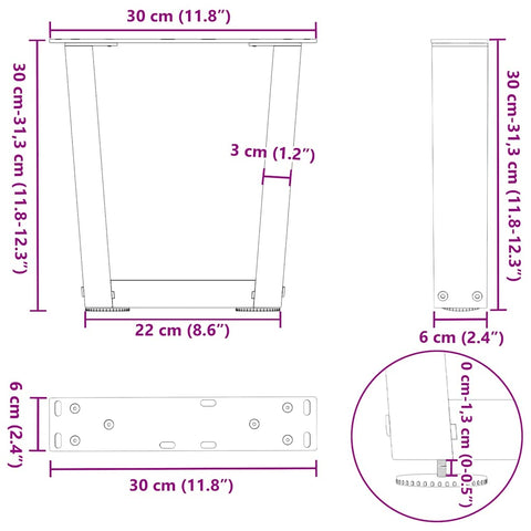 vidaXL Dining Table Legs V-Shape 2 pcs Anthracite 30x(30-31.3) cm Steel