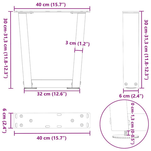 vidaXL Dining Table Legs V-Shape 2 pcs Anthracite 40x(30-31.3) cm Steel