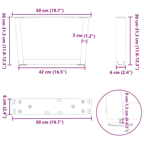 vidaXL Dining Table Legs V-Shape 2 pcs Anthracite 50x(30-31.3) cm Steel