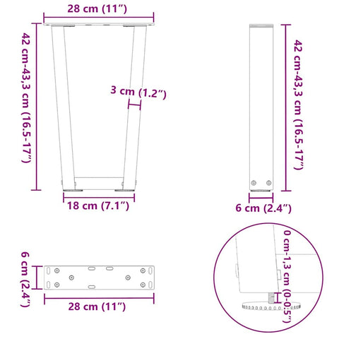 vidaXL Coffee Table Legs V-Shape 2 pcs Anthracite 28x(42-43.3) cm Steel