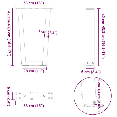 vidaXL Dining Table Legs V-Shape 2 pcs White 38x(42-43.3) cm Steel