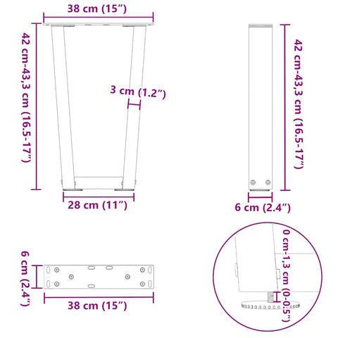 vidaXL Dining Table Legs V-Shape 2 pcs Anthracite 38x(42-43.3) cm Steel