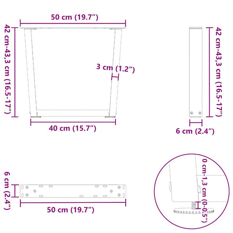 vidaXL Dining Table Legs V-Shape 2 pcs Natural Steel 50x(42-43.3) cm Steel