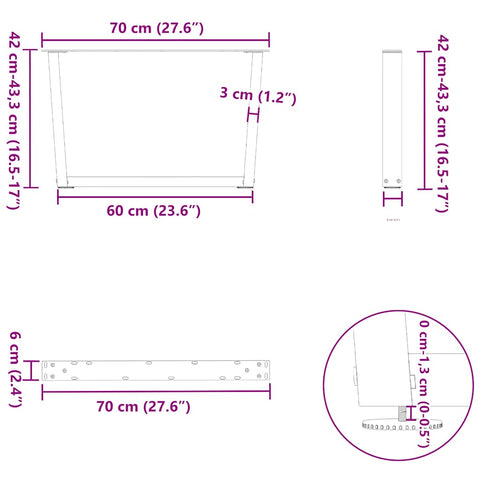 vidaXL Dining Table Legs V-Shape 2 pcs Black 70x(42-43.3) cm Steel