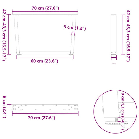 vidaXL Dining Table Legs V-Shape 2 pcs White 70x(42-43.3) cm Steel