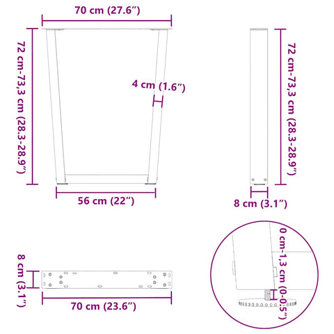 vidaXL Dining Table Legs V-Shape 2 pcs White 70x(72-73.3) cm Steel
