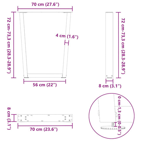 vidaXL Dining Table Legs V-Shape 2 pcs Anthracite 70x(72-73.3) cm Steel
