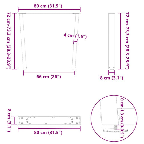 vidaXL Dining Table Legs V-Shape 2 pcs White 80x(72-73.3) cm Steel