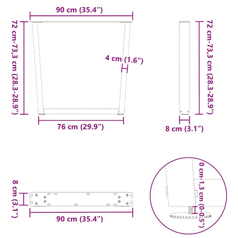 vidaXL Dining Table Legs V-Shape 2 pcs Black 90x(72-73.3) cm Steel