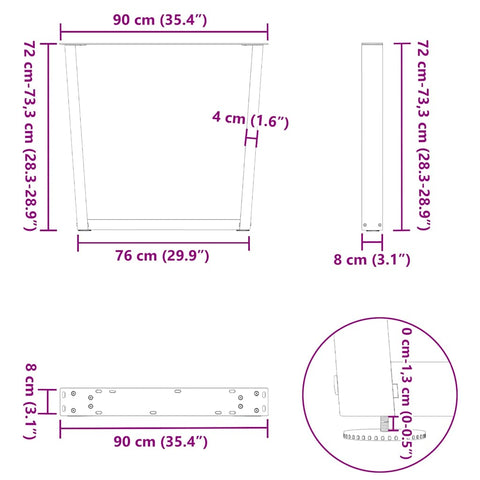 vidaXL Dining Table Legs V-Shape 2 pcs White 90x(72-73.3) cm Steel