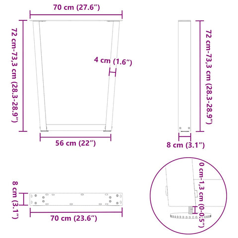 vidaXL Dining Table Legs V-Shape 3 pcs White 70x(72-73.3) cm Steel