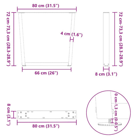 vidaXL Dining Table Legs V-Shape 3 pcs Black 80x(72-73.3) cm Steel