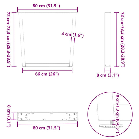 vidaXL Dining Table Legs V-Shape 3 pcs Anthracite 80x(72-73.3) cm Steel