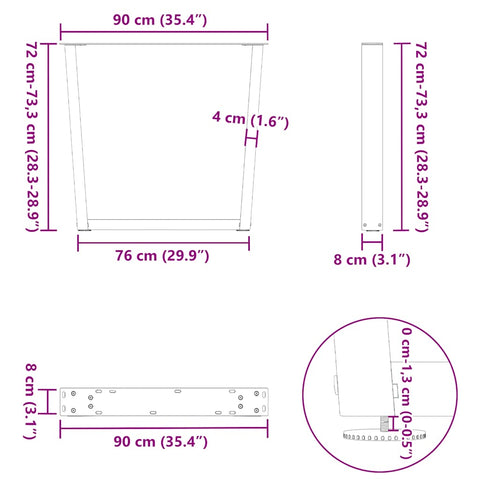 vidaXL Dining Table Legs V-Shape 3 pcs White 90x(72-73.3) cm Steel
