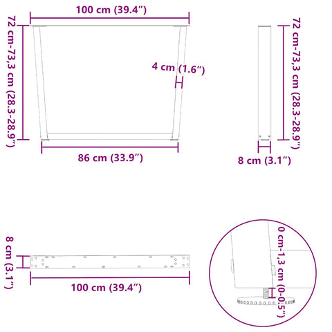 vidaXL Dining Table Legs V-Shape 3 pcs Anthracite 100x(72-73.3) cm Steel