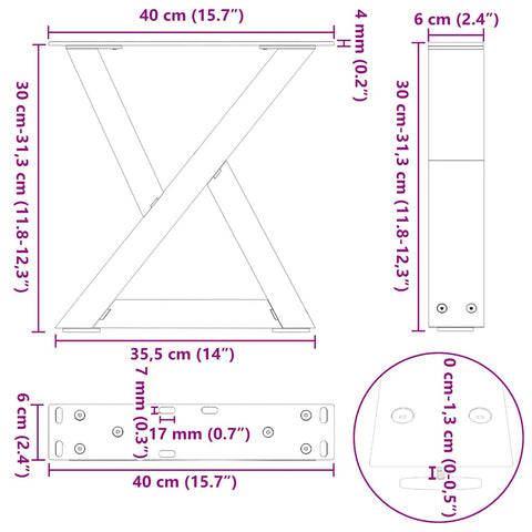 vidaXL Coffee Table Legs 2 pcs Black 40x(30-31.3) cm Steel