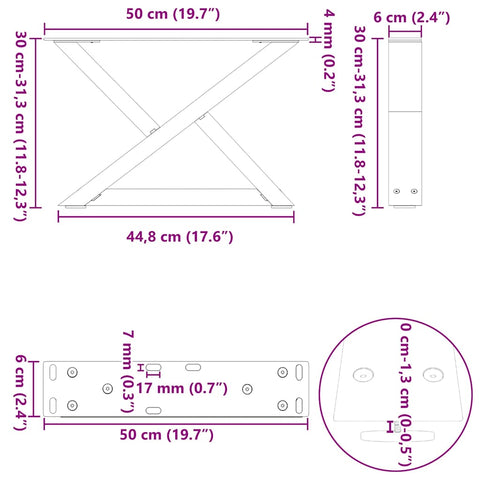 vidaXL Coffee Table Legs 2 pcs Anthracite 50x(30-31.3) cm Steel