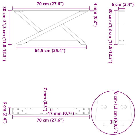 vidaXL Coffee Table Legs 2 pcs Anthracite 70x(30-31.3) cm Steel