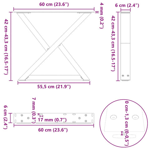 vidaXL Coffee Table Legs 2 pcs White 60x(42-43.3) cm Steel