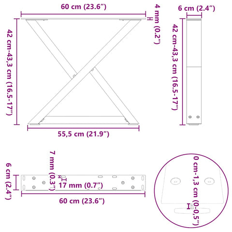 vidaXL Coffee Table Legs 2 pcs Natural Steel 60x(42-43.3) cm Steel
