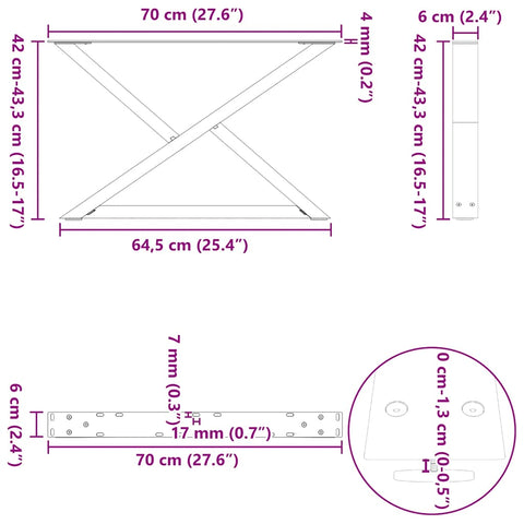 vidaXL Coffee Table Legs 2 pcs White 70x(42-43.3) cm Steel