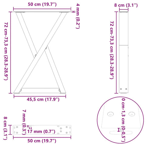 vidaXL Dining Table Legs 2 pcs White 50x(72-73.3) cm Steel