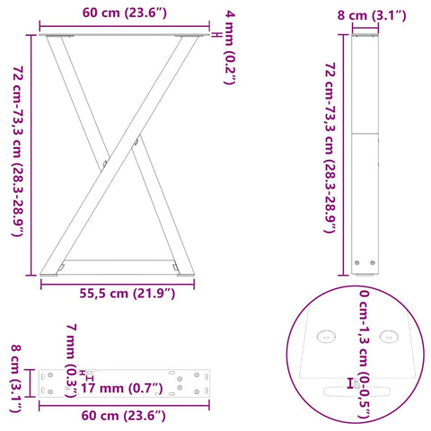 vidaXL Dining Table Legs 2 pcs White 60x(72-73.3) cm Steel
