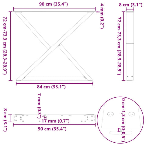 vidaXL Dining Table Legs 2 pcs Black 90x(72-73.3) cm Steel