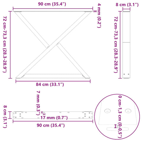 vidaXL Dining Table Legs 2 pcs Natural Steel 90x(72-73.3) cm Steel