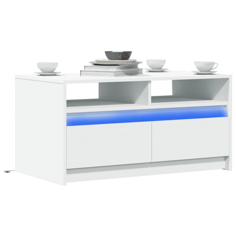 vidaXL Coffee Table with LED Lights White Engineered Wood