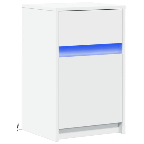 vidaXL Bedside Cabinet with LED Lights White Engineered Wood