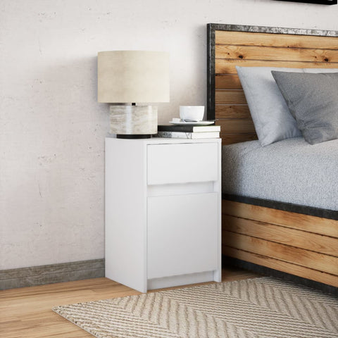 vidaXL Bedside Cabinet with LED Lights White Engineered Wood