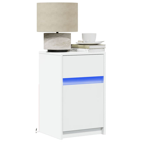 vidaXL Bedside Cabinet with LED Lights White Engineered Wood