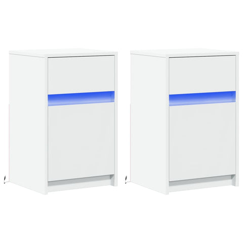 vidaXL Bedside Cabinets with LED Lights 2 pcs White Engineered Wood