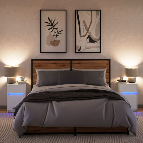 vidaXL Bedside Cabinets with LED Lights 2 pcs White Engineered Wood