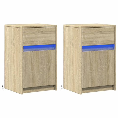 vidaXL Bedside Cabinets with LED Lights 2 pcs Sonoma Oak Engineered Wood