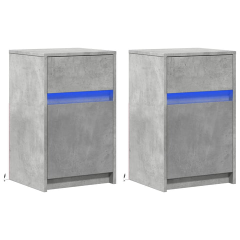 vidaXL Bedside Cabinets with LED Lights 2 pcs Concrete Grey Engineered Wood