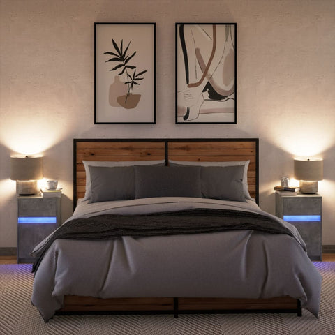vidaXL Bedside Cabinets with LED Lights 2 pcs Concrete Grey Engineered Wood
