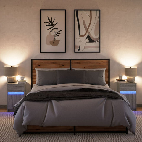 vidaXL Bedside Cabinets with LED Lights 2 pcs Grey Sonoma Engineered Wood