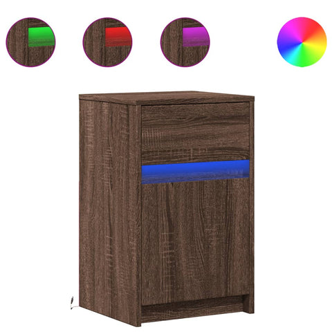 vidaXL Bedside Cabinet with LED Lights Brown Oak Engineered Wood