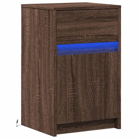 vidaXL Bedside Cabinet with LED Lights Brown Oak Engineered Wood