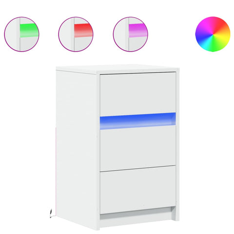 vidaXL Bedside Cabinet with LED Lights White Engineered Wood