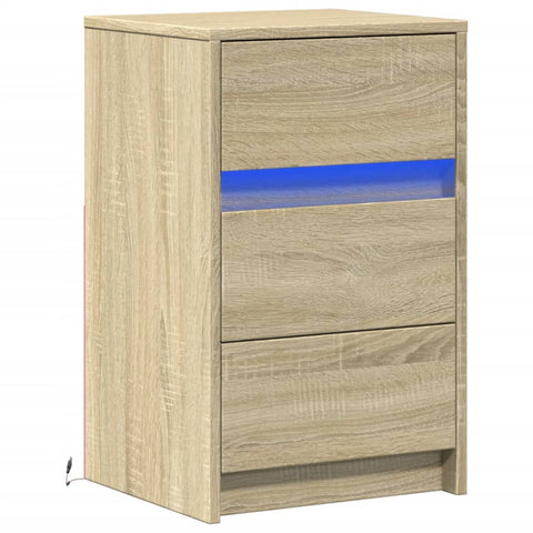 vidaXL Bedside Cabinet with LED Lights Sonoma Oak Engineered Wood