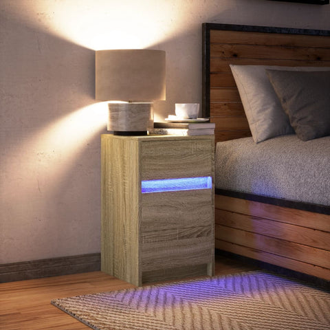 vidaXL Bedside Cabinet with LED Lights Sonoma Oak Engineered Wood
