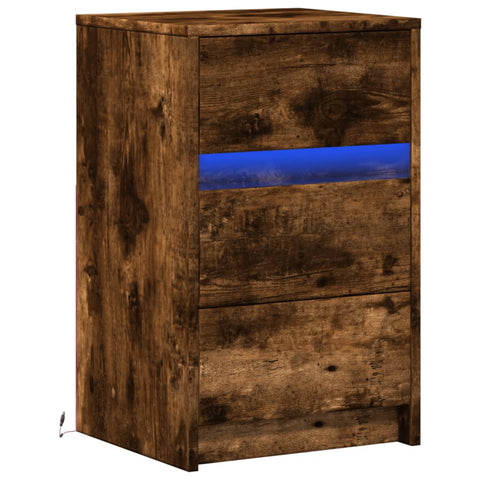 vidaXL Bedside Cabinet with LED Lights Smoked Oak Engineered Wood